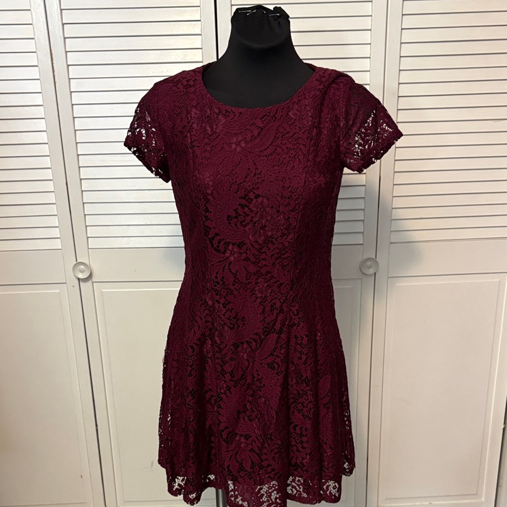 AB Studio Burgundy Lace Mini Dress